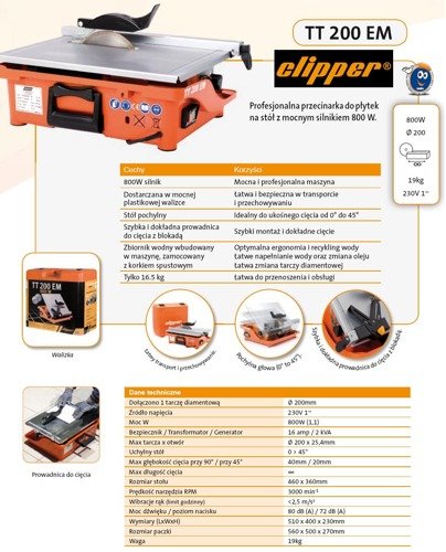 NORTON CLIPPER TT200 EM TILE CUTTING SAW CERAMIC TILE CONSTRUCTION SAW + CARRYING CASE OFFICIAL DISTRIBUTOR - AUTHORIZED NORTON CLIPPER DEALER