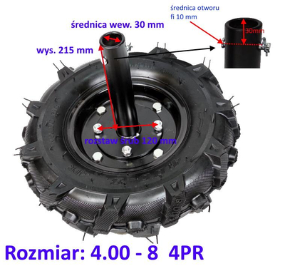 MASTERCUT BK55 8001017 PUSHED Rubber SUPPORT WHEELS WITH AXLES 30mm 4.00-8 16" Pair Set for MASTERCUT BK Soil Aerator 8001017