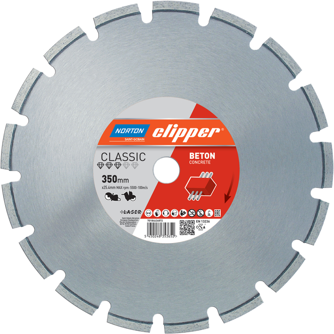 NORTON CLIPPER NORTON CLASSIC BETON LASER DIAMANTOVÉ KOLEČKO 350 MM X 25,4 MM NA BETON pro NORTON CLIPPER C51 OFICIÁLNÍ DISTRIBUTOR - AUTORIZOVANÝ PRODEJCE NORTON CLIPPER