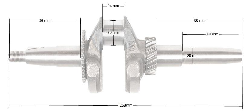 Wał korbowy Loncin G200F(D) LC168F-2 – wymiary i rysunek z wymiarowaniem