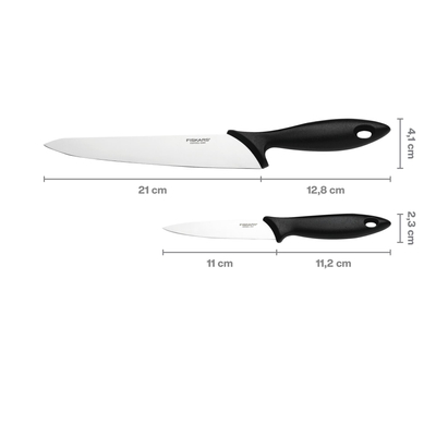 Fiskars Essential 2-częściowy zestaw noży kuchennych – nóż szefa 21 cm + nóż do obierania 11 cm