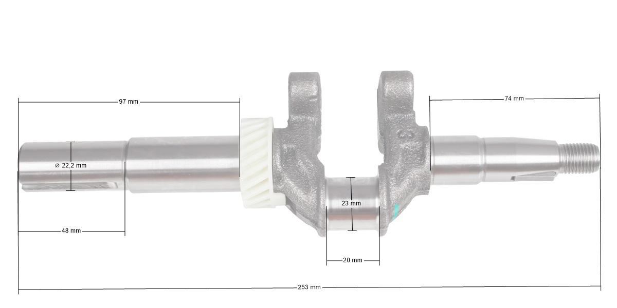 Wał korbowy Zongshen XP140 4,5 HP 22,2 mm 100003576 - wymiary techniczne