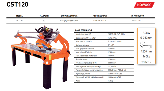 NORTON CLIPPER CST120 masonry table saw saw for building materials Ø 350 2.2kW - EWIMAX - OFFICIAL DISTRIBUTOR - AUTHORIZED DEALER NORTON CLIPPER