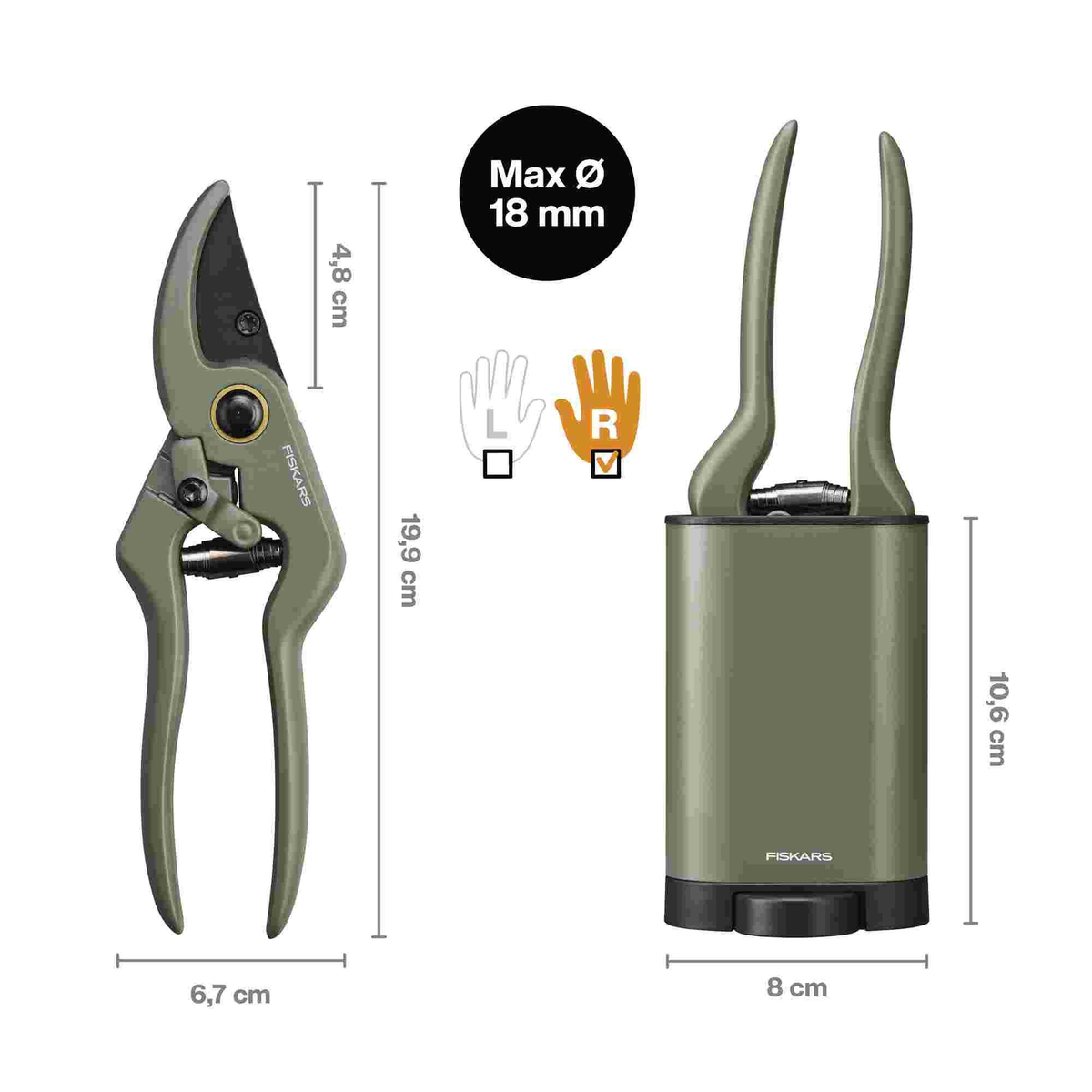 Fiskars Plant Care 1075314 sekator ogrodniczy z pojemnikiem do roślin 18 mm
