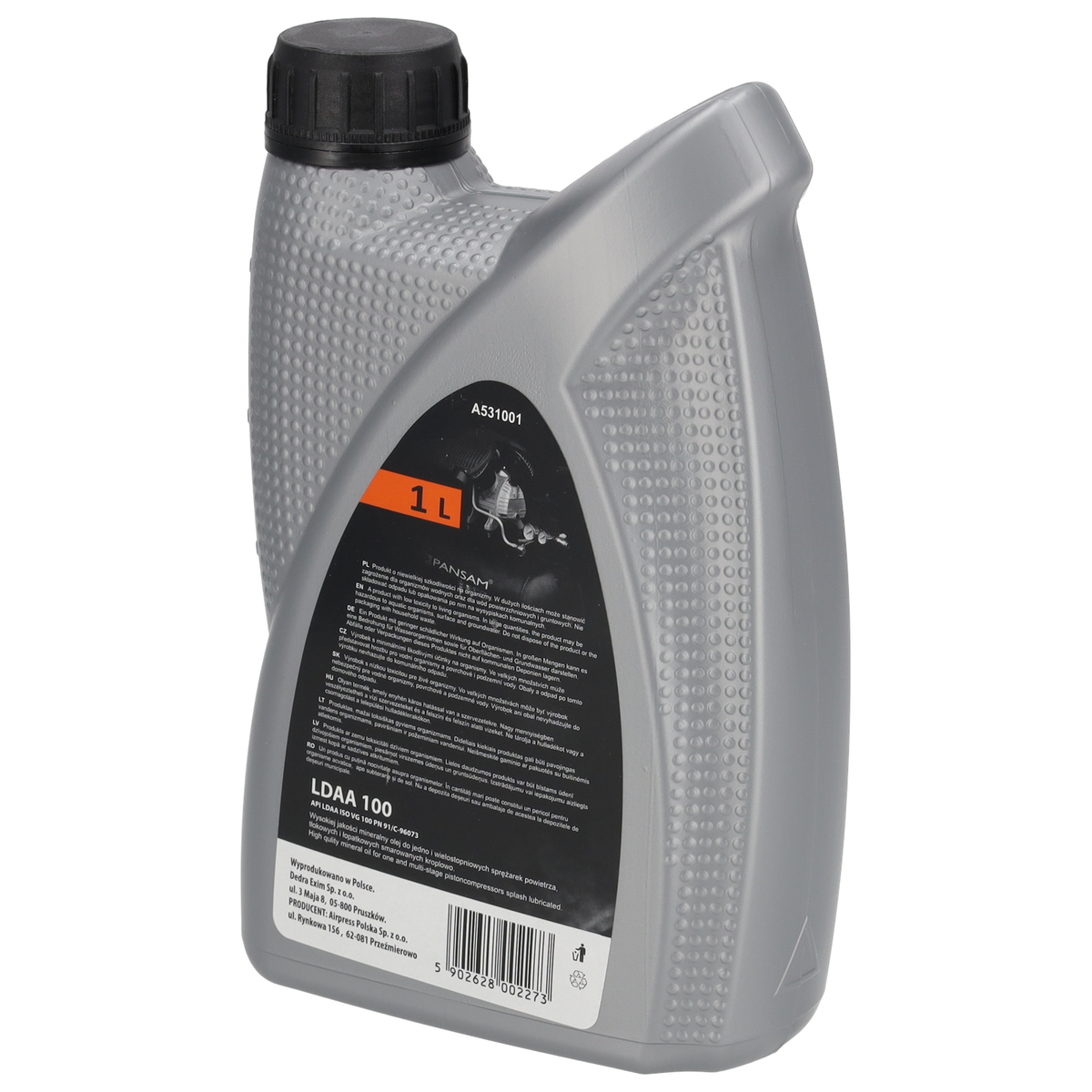 PANSAM HD 100 L-DAC olej do kompresoru 1 l A531001 – zadní strana obalu