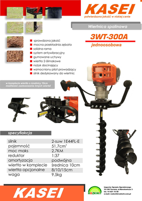 KASEI 3WT-300A WIERTNICA GLEBOWA SPALINOWA ŚWIDER GLEBOWY DO ZIEMI JEDNOOSOBOWA  + WIERTŁO