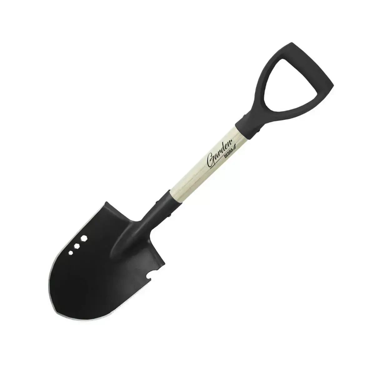DEDRA 80C001 mini zahradní a turistická lopatka, ocel 50Mn, dřevěná rukojeť 68 cm, úchyt typu D