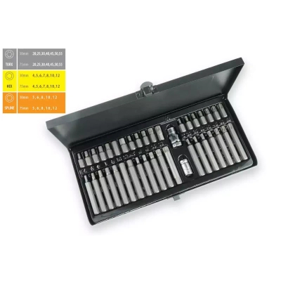 DEDRA 18A11S040 Zestaw bitów końcówek wkrętakowych TORX HEX SPLINE 40 szt. metalowa walizka