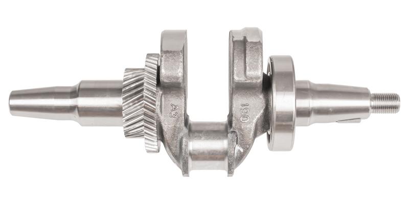 Oryginalny wał korbowy Loncin LC5000/LC6500 – widok czopów i zębatki rozrządu