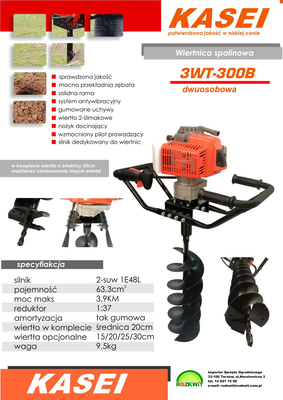 KASEI 3WT-300B WIERTNICA GLEBOWA SPALINOWA ŚWIDER GLEBOWY DO ZIEMI DWUOSOBOWA  Z WIERTŁEM