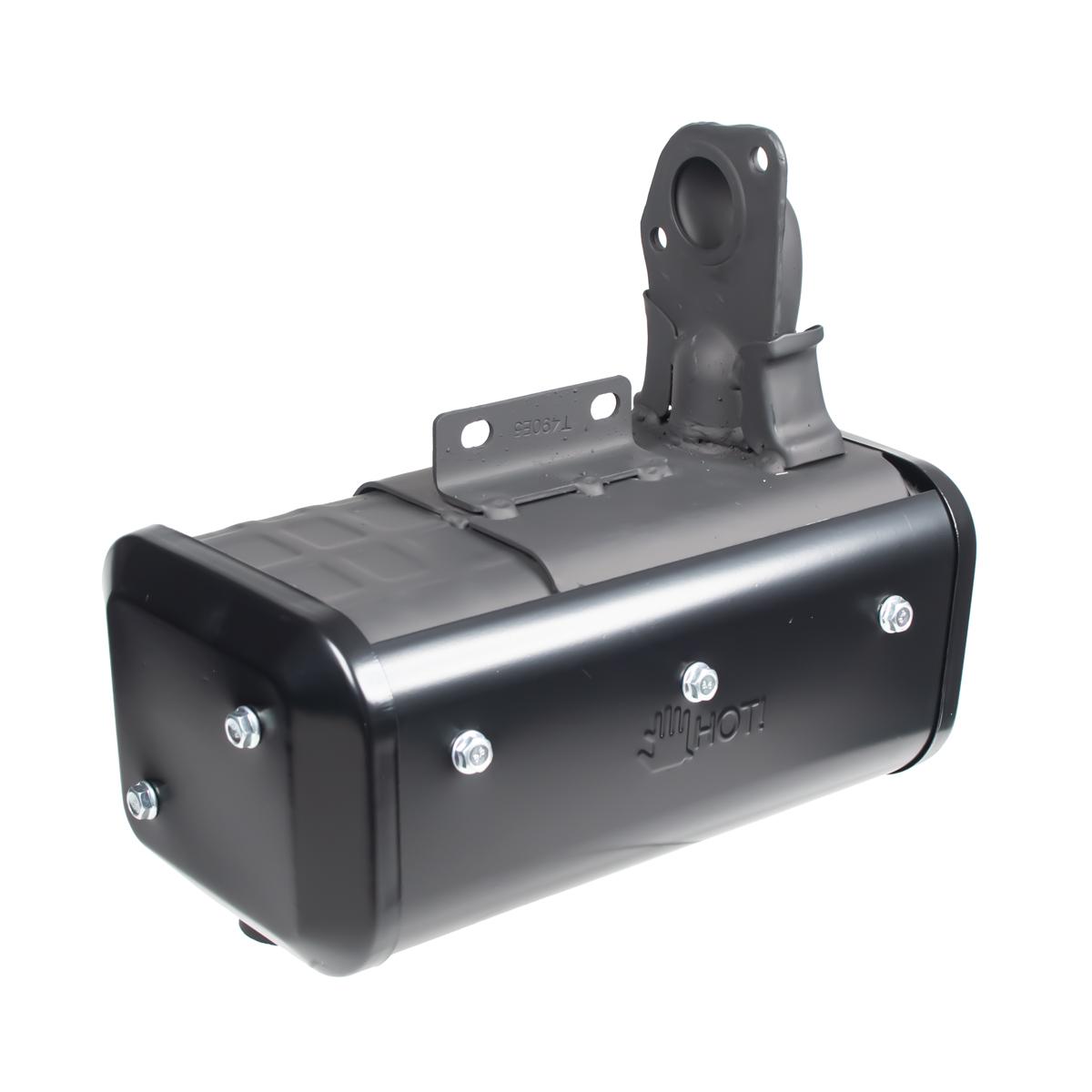 Tłumik Loncin LCD460FD część oryginalna 180572426-0001 - widok z mocowaniem