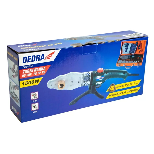 DEDRA DED7514 1500W PLASTIC PIPE AND FITTING WELDER, METAL CASE, RANGE 16-63MM, PE, PP, PB