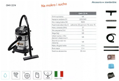 OLEO MAC OMV 22 N WET AND DRY UNIVERSAL INDUSTRIAL CLEANER 1600W PREMIUM CLASS 9355001100 EWIMAX-OFICIAL DISTRIBUTOR - AUTHORIZED DEALER OLEO-MAC