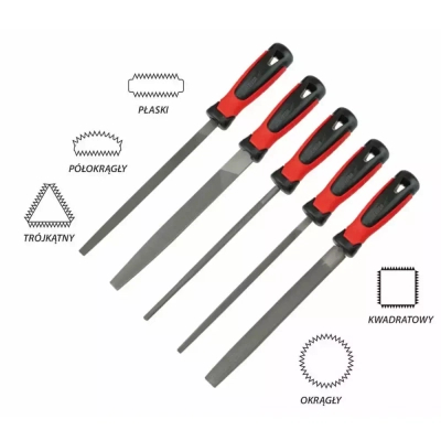 DEDRA 06C007 Zestaw pilników do metalu 200 mm 5 szt. pilniki płaski okrągły stal T12