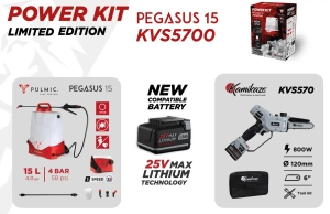 Kamikaze KVS 5700 + Pulmic Pegasus 15 Agro Set: Battery-Powered Chainsaw and Sprayer
