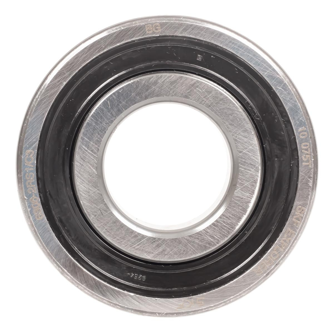 Łożysko 6306 2RS C3 SKF – widok od czoła, bieżnia i uszczelnienie