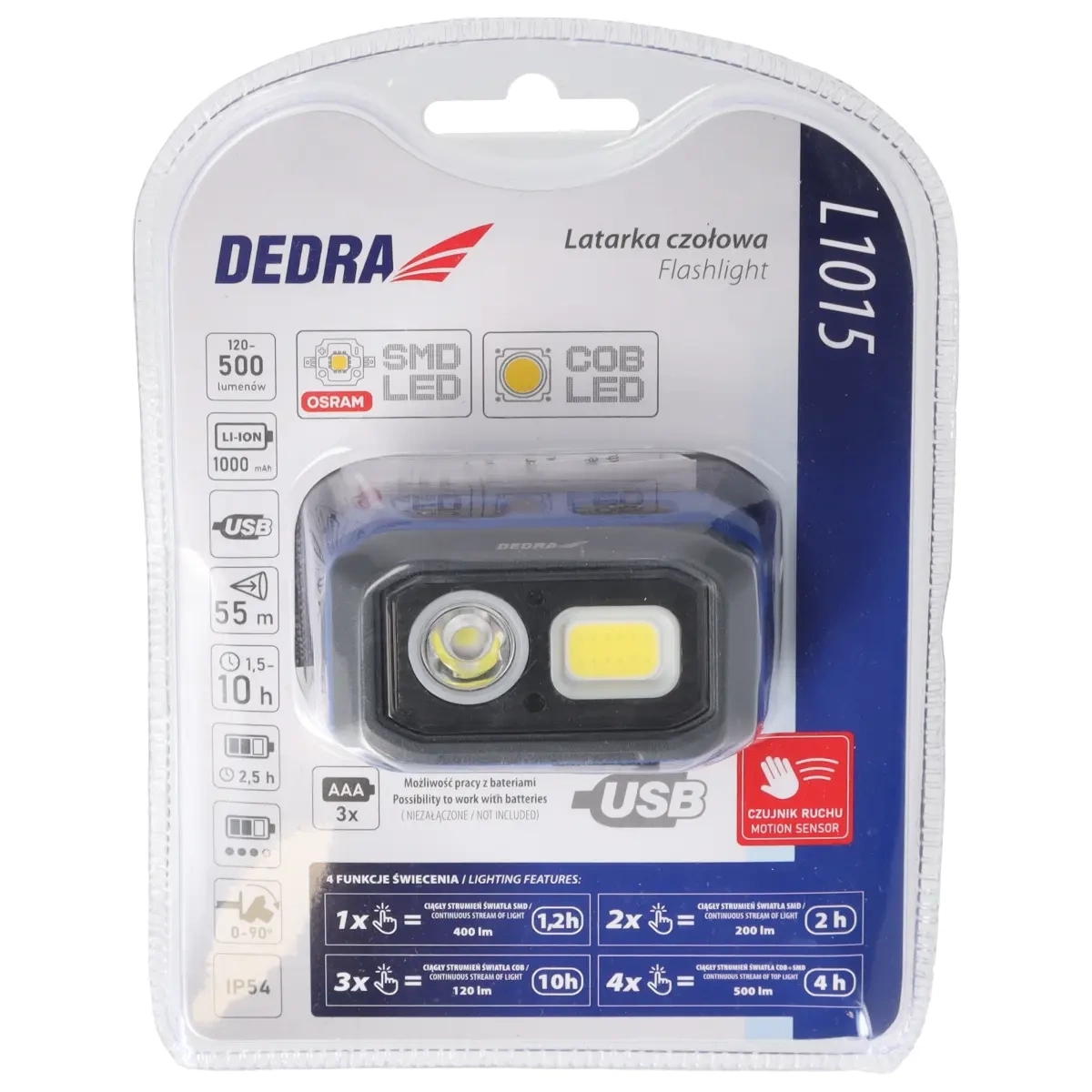 Latarka czołowa Dedra L1015 - opakowanie przód