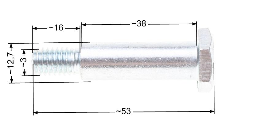 Oś koła kosiarki dł. 59 mm RO314 - wymiary techniczne