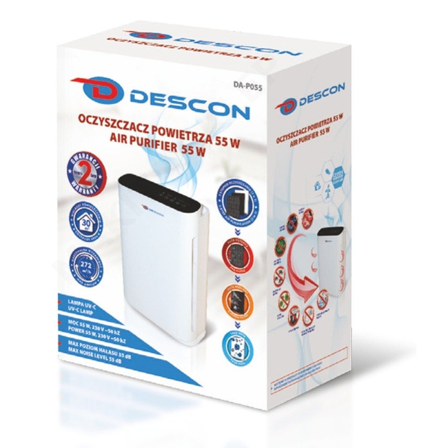 DEDRA DESCON DA-P055 OCZYSZCZACZ POWIETRZA COVID-19 NA SMOG ANTYWIRUSOWY KORONAWIRUS POCHŁANIACZ NAWILŻACZ 55W 30m2, WYŚWIETLACZ LCD EWIMAX OFICJALNY DYSTRYBUTOR - AUTORYZOWANY DEALER DEDRA