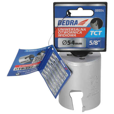 DEDRA 08X054 TCT Universal Hole Saw, 54 mm (5/8''), HCS YG6X Carbide-Tipped Core Bit