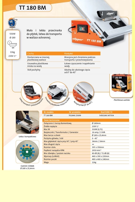 NORTON CLIPPER TT180 BM STONEWARE CERAMIC TILE CUTTING SAW CONSTRUCTION TILE SAW + CARRYING CASE OFFICIAL DISTRIBUTOR - AUTHORIZED NORTON CLIPPER DEALER