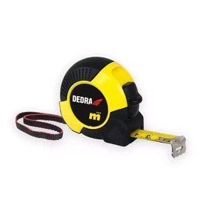 DEDRA M875P Svinovací měřicí pásmo 8 m/25 mm, ocelová měřicí páska s nylonovým povlakem, pogumované pouzdro s poutkem