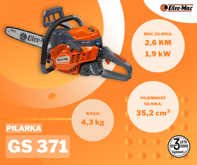 OLEO-MAC GS 371 PETROL CHAIN SAW 2.6 KM PREMIUM 50189151E2 OFFICIAL DISTRIBUTOR - AUTHORIZED OLEO-MAC DEALER