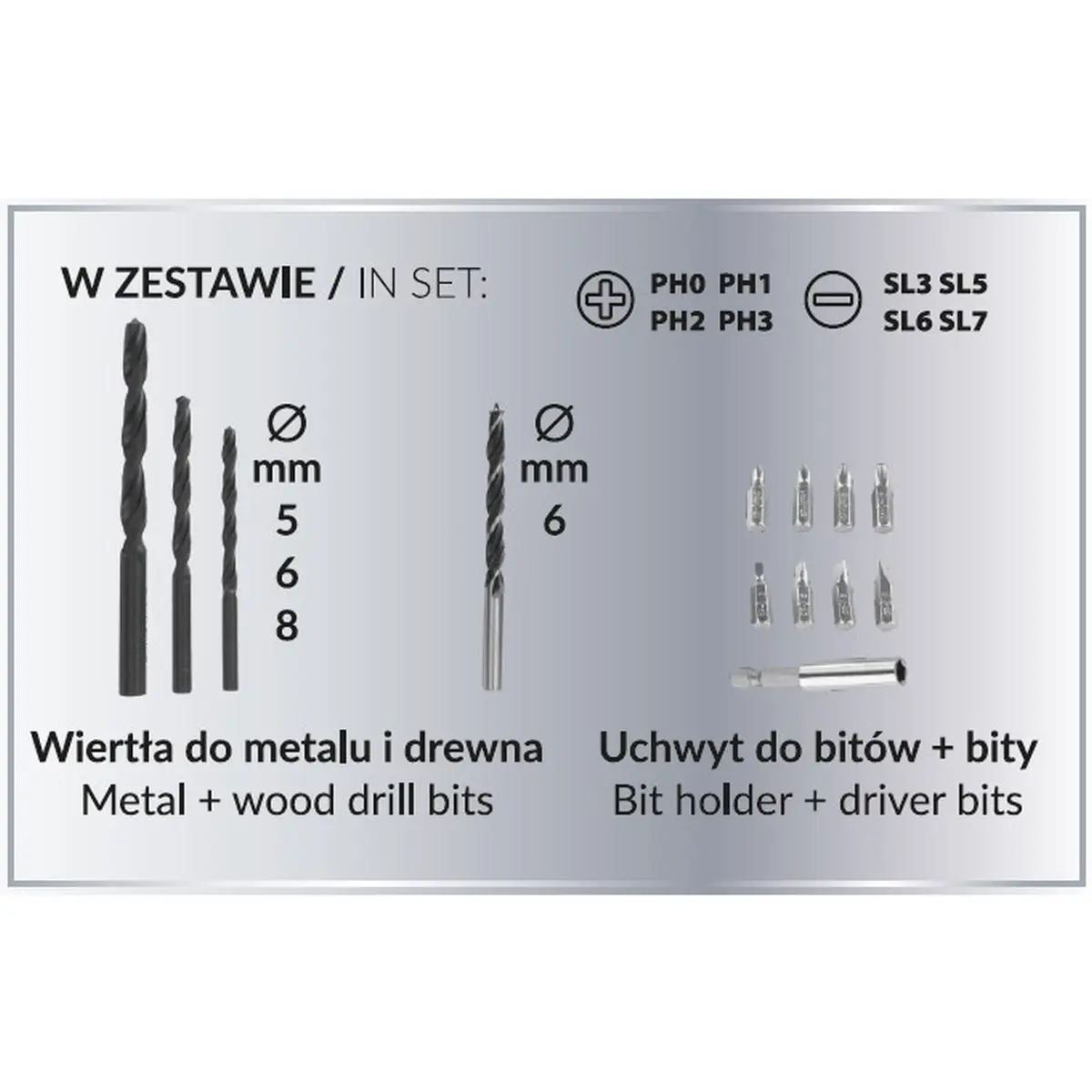 Akcesoria w zestawie DEDRA SAS+ALL DED7030A03 – wiertła i bity