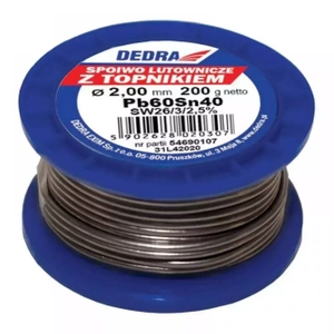 SOLDER WITH FLUX, SOLDER BINDER DEDRA 31L42020 2.0MM, 200G, 40%SN, PB60SN40