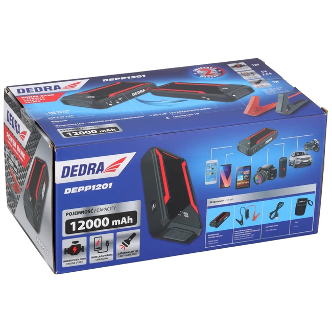 Powerbanka s funkcí startování motoru 12000mAh, LCD displej