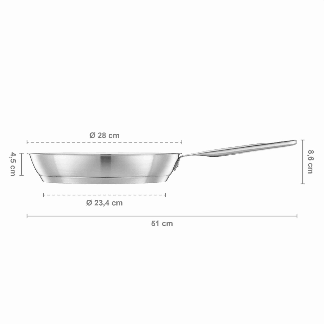 Patelnia 28 cm All Steel Pure 1065628 – wymiary i profil