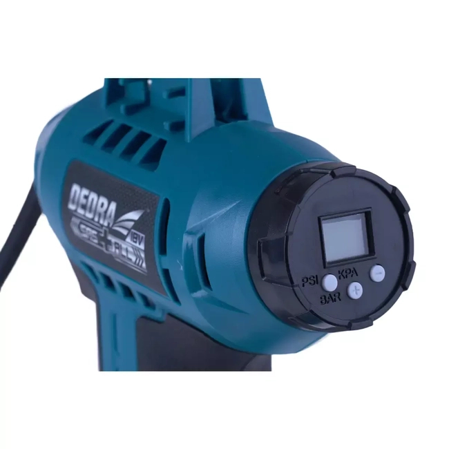 KOMPRESOREK, POMPKA PISTOLETOWA AKUMULATOROWA 18V DEDRA SAS+ALL DED7078 LCD 11BAR, Z WYŚWIELTACZEM LCD