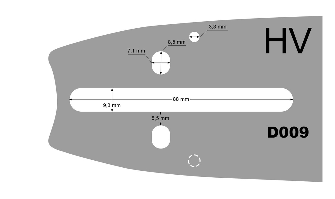 Mocowanie D009 HV – wymiary otworów prowadnicy SUGIHARA