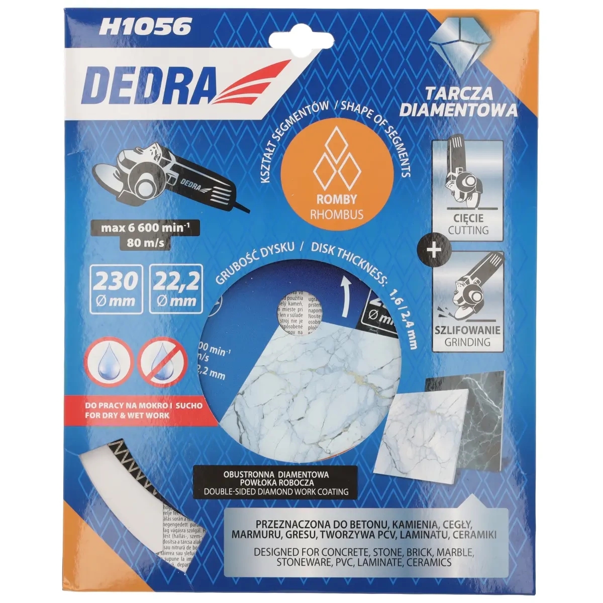 Tarcza diamentowa 230mm romby Dedra H1056 - opakowanie