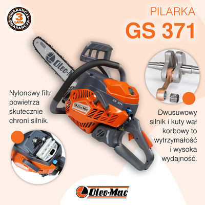 OLEO-MAC GS 371 PETROL CHAIN SAW 2.6 KM PREMIUM 50189151E2 OFFICIAL DISTRIBUTOR - AUTHORIZED OLEO-MAC DEALER