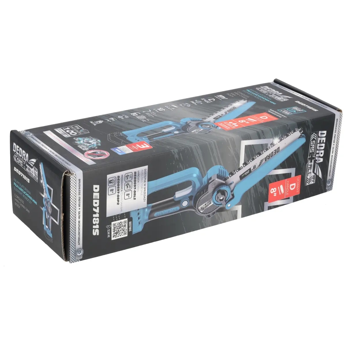 Mini piła łańcuchowa 8 18V Dedra opakowanie