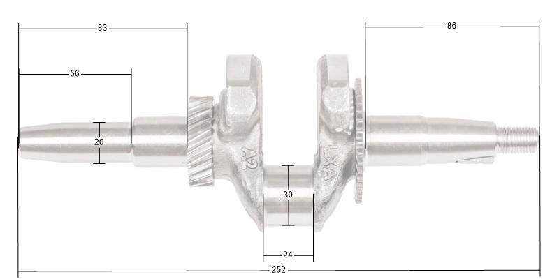 Wał korbowy Loncin LC2500-AS LC168F-2 - wymiary i stożek PTO