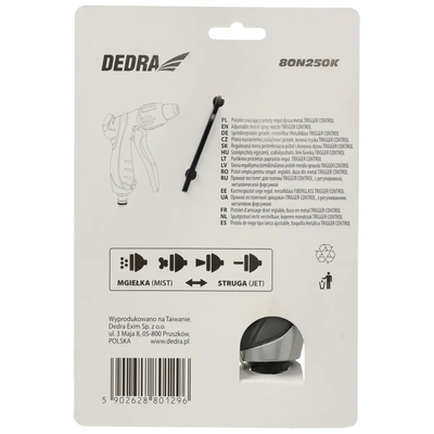 DEDRA 80N250K Pistolet zraszający prosty 1/2'' zraszacz Trigger Control metalowa dysza