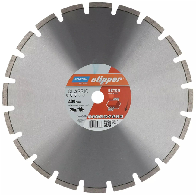 NORTON CLIPPER NORTON CLASSIC BETON LASEROVÝ DIAMANTOVÝ TERČ 400 MM X 25,4 MM PRO BETON DO NORTON CLIPPER CS401 OFICIÁLNÍ DISTRIBUTOR - AUTORIZOVANÝ PRODEJCE NORTON CLIPPER