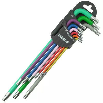 DEDRA 06F225 Klucze TORX extra długie T10-T50 9szt S2, imbusy gwiazdkowe kolor