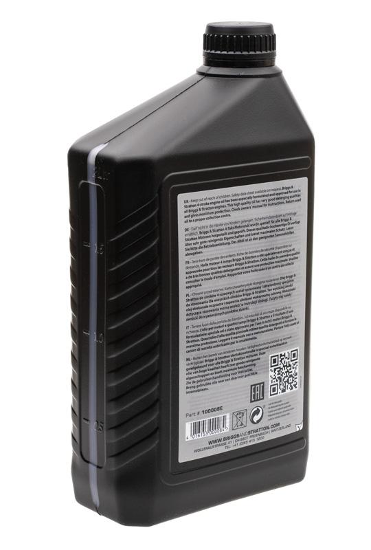 Olej Briggs & Stratton SAE 30 2,0 L 100008E – etykieta i skala poziomu