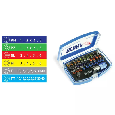DEDRA 18A11S032 Zestaw bitów 32szt S2 HEX 1/4 końcówki wkrętakowe Torx PH PZ SL H