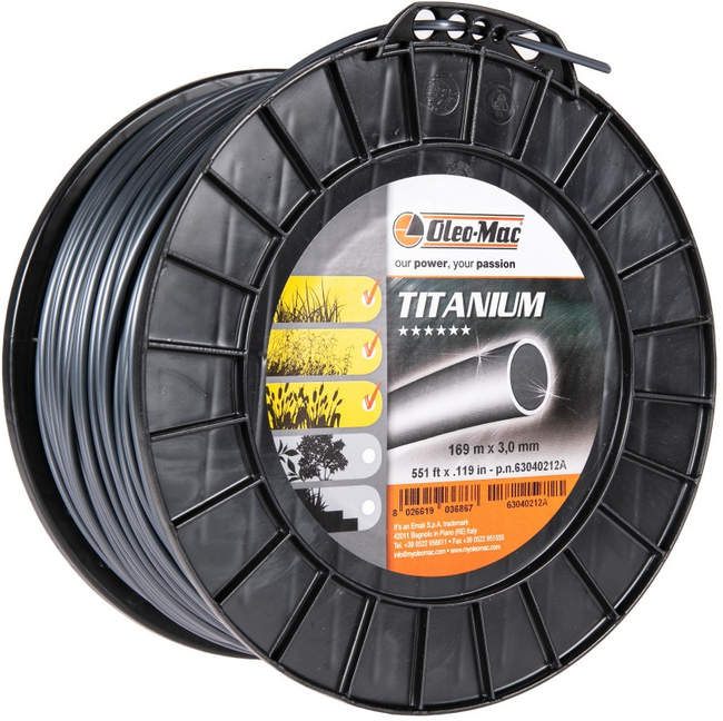 OLEO-MAC TITANIUM OKRĄGLO 3mm x 168 m cutting line. PROFESSIONAL FOR SCYTHE PROFILE ROUND SPOOL - OFFICIAL DISTRIBUTOR - AUTHORIZED OLEO MAC DEALER