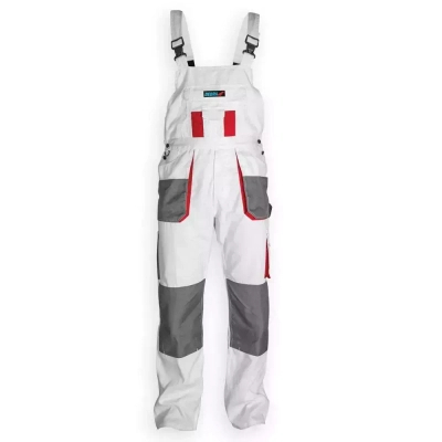 DEDRA BH4SO-XL White Line Spodnie ochronne ogrodniczki robocze BHP białe XL/56 malarskie