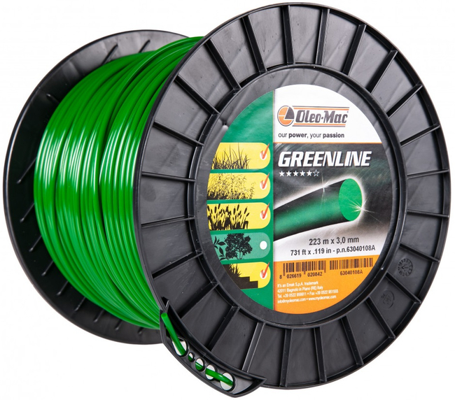 OLEO-MAC Green Line 3 mm / 223 m řezací linka. PRO KULATOU CÍVKU PROFILU SCYTHE - OFICIÁLNÍ DISTRIBUTOR - AUTORIZOVANÝ PRODEJCE OLEO MAC