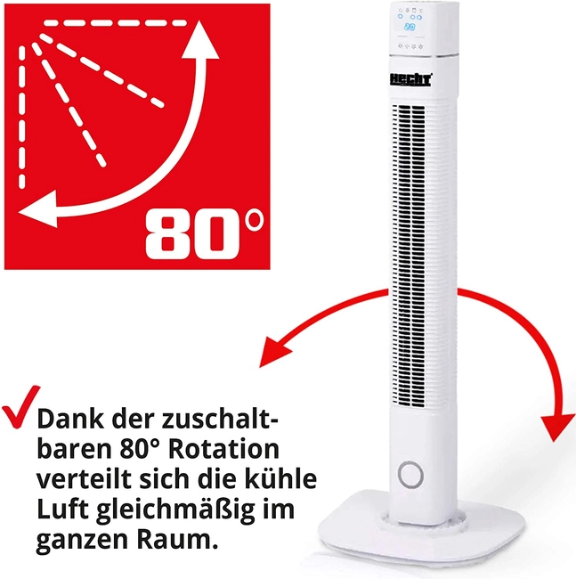 HECHT 3736 ROTARY COLUMN ELECTRIC IONIZER FAN MOBILE 3 SPEED TIMER EWIMAX -  OFFICIAL DISTRIBUTOR - AUTHORIZED HECHT DEALER, 75,11 €