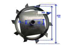 KOŁA ŁOPATKOWE METALOWE ŻELAZNE DO GLEBOGRYZARKI MASTERCUT , TRIUNFO S48, S50, S60, PTT90, HSDT100TS OŚ 26mm ŚREDNICA 440mm