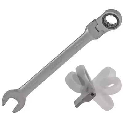 DEDRA 14GP49 Klucz płasko-oczkowy 15 mm CrV z grzechotką i przegubem 180°