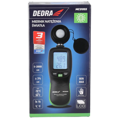 DEDRA MC0955 Miernik natężenia światła luksomierz cyfrowy 0-200000 lx termometr
