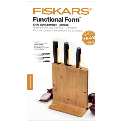 Fiskars Functional Form 1057553 zestaw 3 noży w bloku bambusowym Santoku szefa
